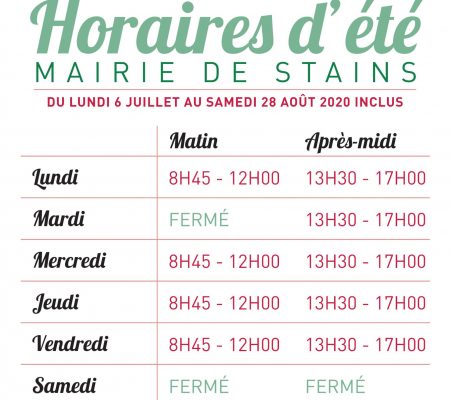 Horaires Été Mairie 2020