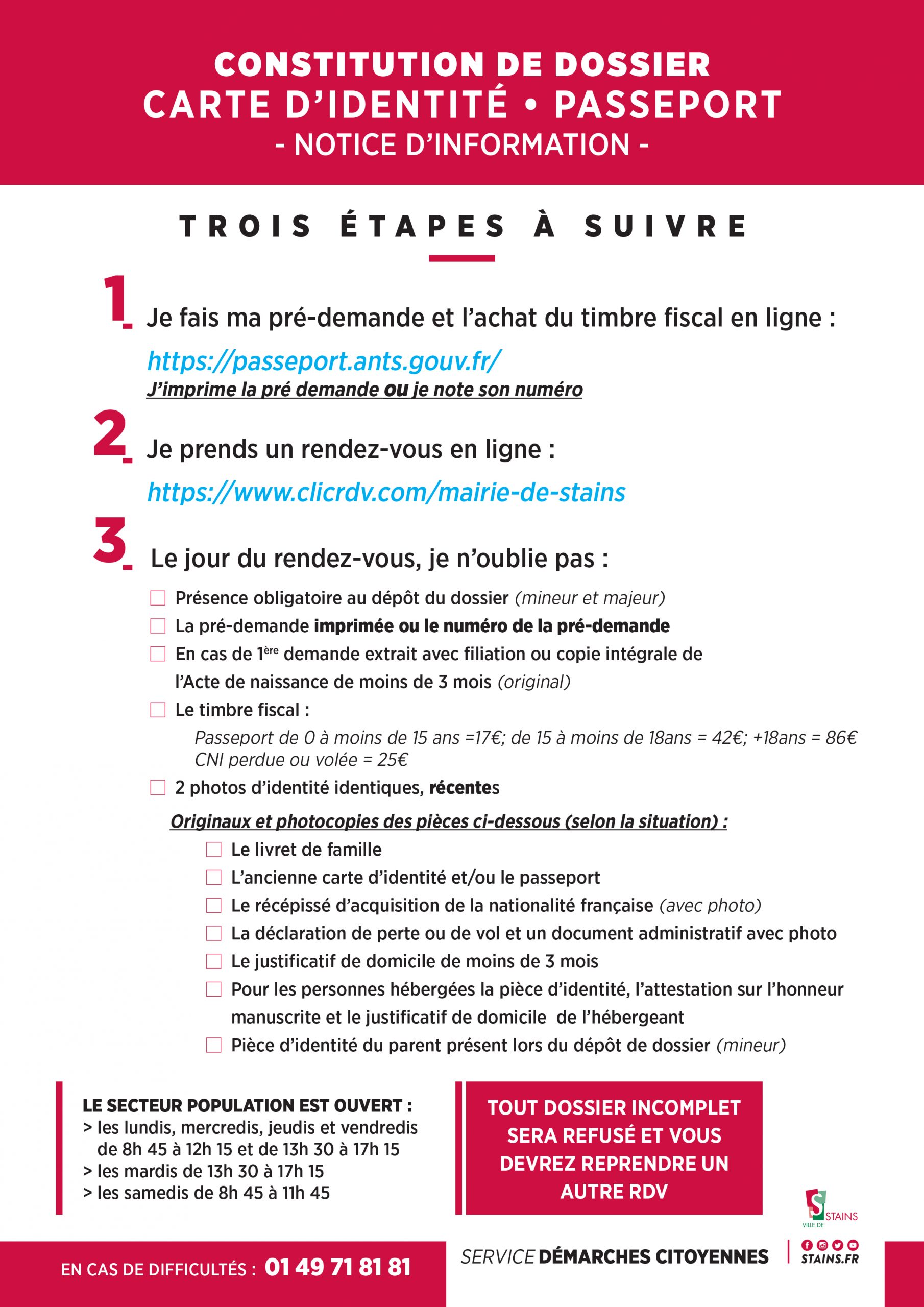 notice inforamtion constitution dossier cni passeport - ville de stains