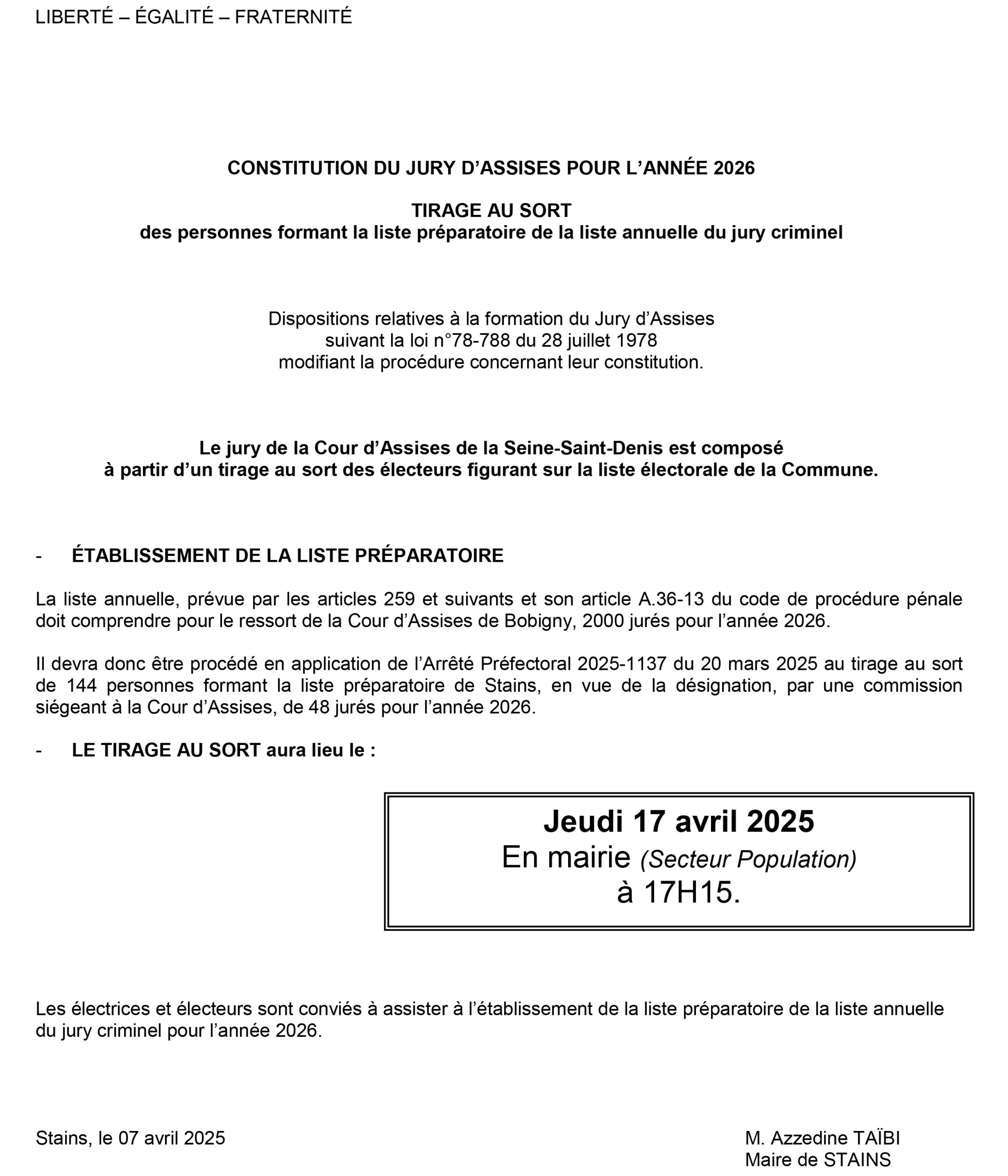 jure assisse tirage au sort 2026